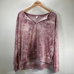 BP Split Neck Y2K Acid Wash Velour Long Sleeve Top Pink Size Small